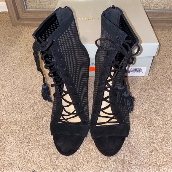 Suede Lace Up Heeled Booties - Picture 3 of 5